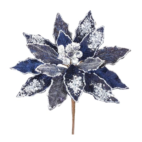Frosted Blue Poinsettia Stems, 6ct.